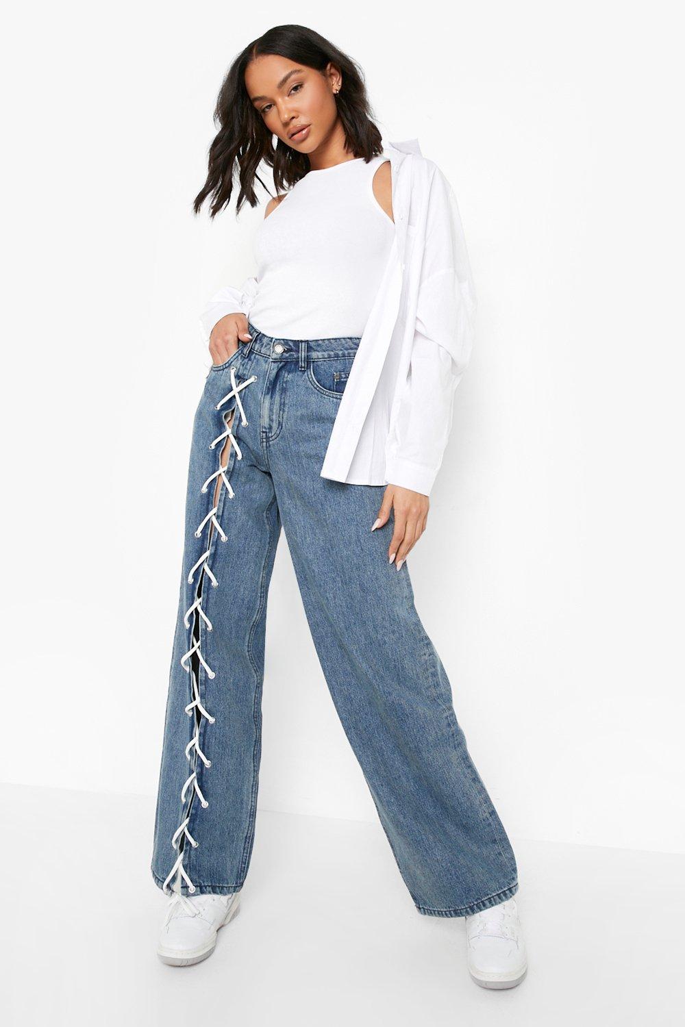 Wide leg jeans clearance with side slits